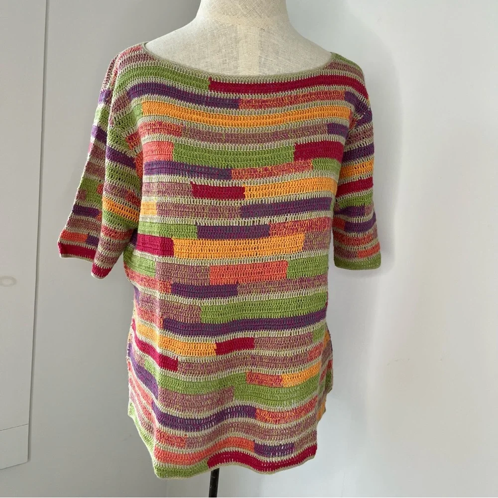 Vintage Y2K J. Jill Multi color Hand Crochet Sweater Top - Linen/Cotton Blend - Picture 7 of 7